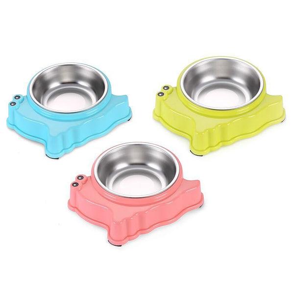 HKM-8461117 Cartoon Snail Shape Stainless Steel Pet Bowl for Food and Water - Pink, Green, Blue