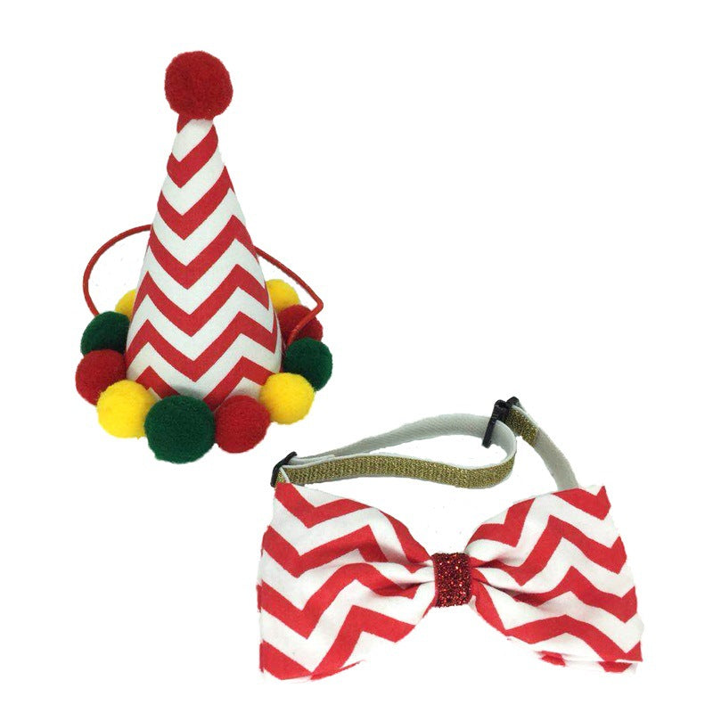 HKM-8461501 Festive Christmas Hat and Bow Tie Set for Pets, Cloth Decoration Accessories
