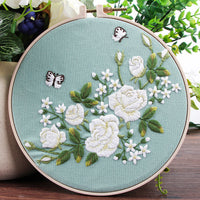 HKM-846163 Fresh Flower Embroidery Kit with Water-Soluble Precision Printing - Cotton Fine-Line Sail, 24cm x 24cm