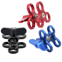 HKM-846227 Three-Hole Butterfly Clip for Diving Photography - Compatible with GOPRO and Other Action Cameras, Aluminum Alloy, Available in Red, Blue, and Black