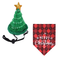 HKM-8462525 Pet Christmas Outfit with Hat and Triangle Scarf in Red, Green, and Snowman Styles