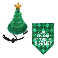HKM-8462525 Pet Christmas Outfit with Hat and Triangle Scarf in Red, Green, and Snowman Styles