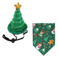 HKM-8462525 Pet Christmas Outfit with Hat and Triangle Scarf in Red, Green, and Snowman Styles