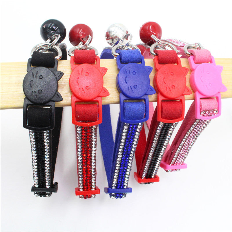 HKM-8462909 Suede Microfiber Cat Collar with Safety Buckle and Bell, Adjustable XS-S Sizes