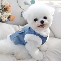 HKM-8465469 Warm Winter Fleece Dog Vest with Bear Print, Insulated Denim & Fluffy Wool Lining, Easy Wear Jacket for Pets