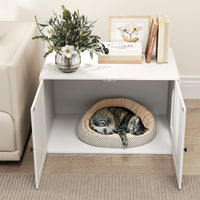 HKM-8466365 Cat Litter Box Enclosure with Barn Door, 31.5" x 20.9" x 19.7", White MDF Furniture