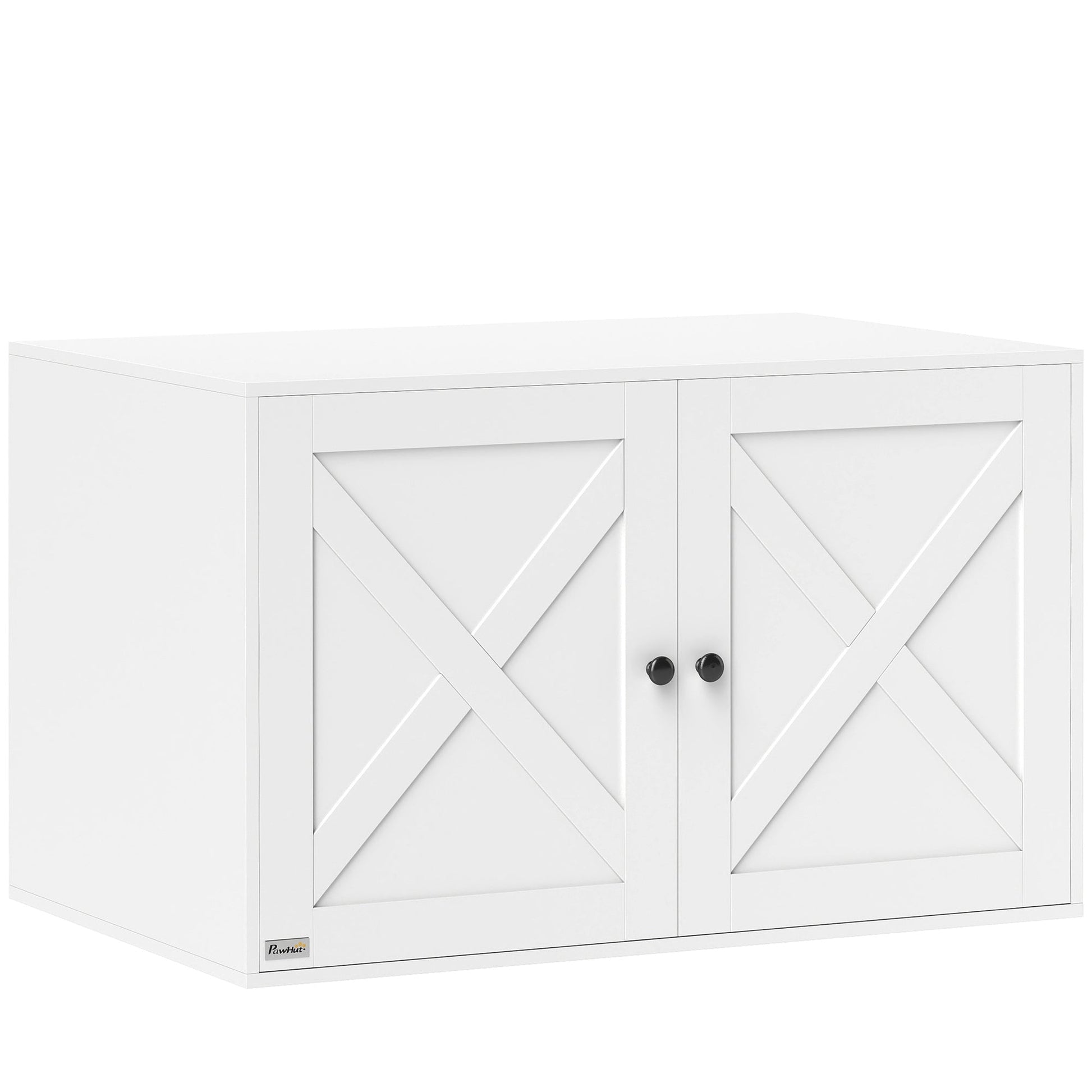 HKM-8466365 Cat Litter Box Enclosure with Barn Door, 31.5" x 20.9" x 19.7", White MDF Furniture