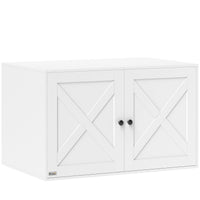 HKM-8466365 Cat Litter Box Enclosure with Barn Door, 31.5" x 20.9" x 19.7", White MDF Furniture