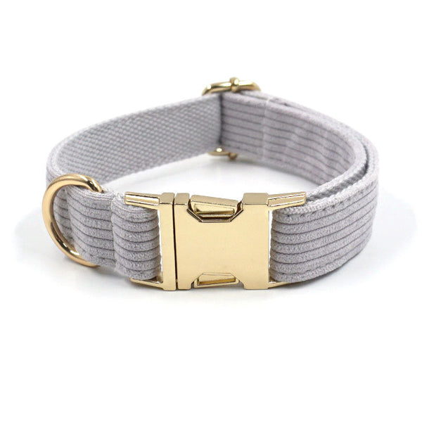 HKM-8466749 Far Mountain Grey Striped Corduroy Dog Collar with DIY Lettering Options