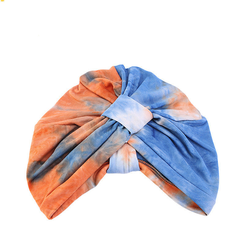 HKM-846739 Tie-Dyed Ethnic Style Turban Hat in Vibrant Colors for Women