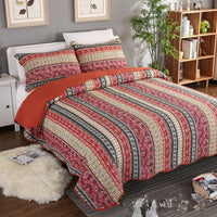 HKM-847123 Three-Piece Pastoral Floral Cotton and Linen Wash Quilt Set - 230x250CM with Pillowcases