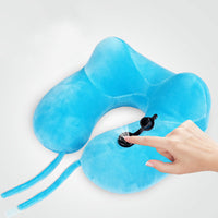 HKM-847443 U-Shaped Inflatable Neck Pillow in Sky Blue, Purple, Pink, and Gray - Flannel Material, 30x28x9cm