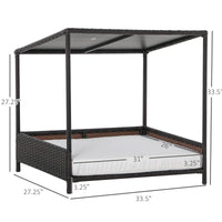 HKM-8475069 Brown Wicker Dog House with Removable Cushion - Raised Rattan Pet Bed for Medium-Sized Dogs and Cats