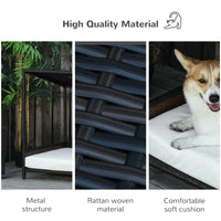HKM-8475069 Brown Wicker Dog House with Removable Cushion - Raised Rattan Pet Bed for Medium-Sized Dogs and Cats
