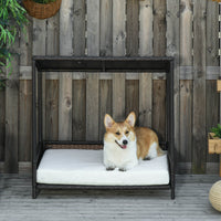 HKM-8475069 Brown Wicker Dog House with Removable Cushion - Raised Rattan Pet Bed for Medium-Sized Dogs and Cats