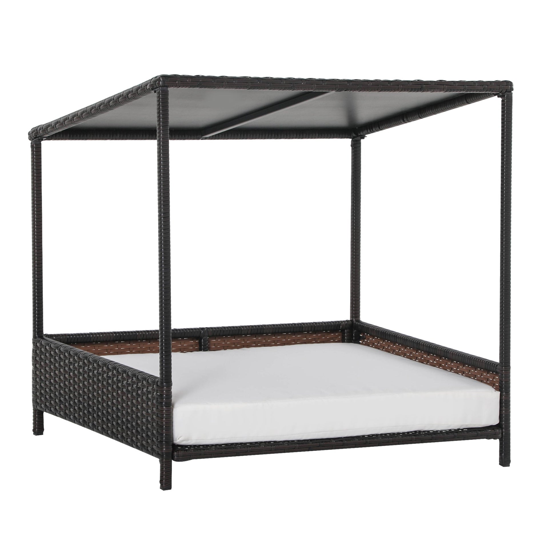 HKM-8475069 Brown Wicker Dog House with Removable Cushion - Raised Rattan Pet Bed for Medium-Sized Dogs and Cats