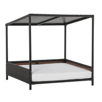 HKM-8475069 Brown Wicker Dog House with Removable Cushion - Raised Rattan Pet Bed for Medium-Sized Dogs and Cats