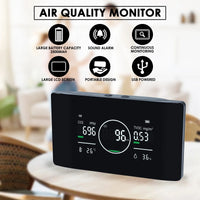 HKM-847507 5-in-1 Air Quality Monitor for CO, CO2, TVOC, Humidity, and Temperature Detection