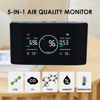 HKM-847507 5-in-1 Air Quality Monitor for CO, CO2, TVOC, Humidity, and Temperature Detection