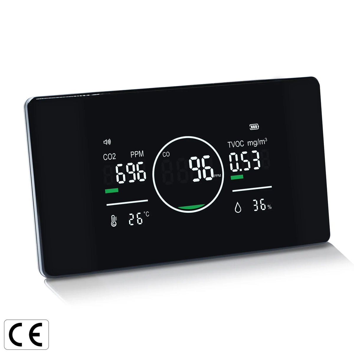 HKM-847507 5-in-1 Air Quality Monitor for CO, CO2, TVOC, Humidity, and Temperature Detection
