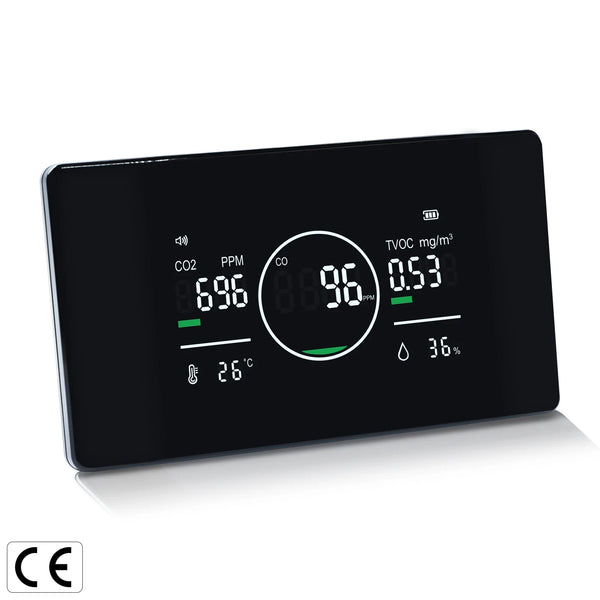 HKM-847507 5-in-1 Air Quality Monitor for CO, CO2, TVOC, Humidity, and Temperature Detection