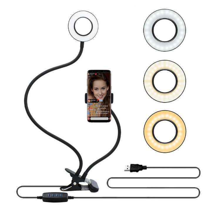 HKM-847571 Adjustable Mobile Phone Fill Light and Live Streaming Support Bracket with USB Power Source