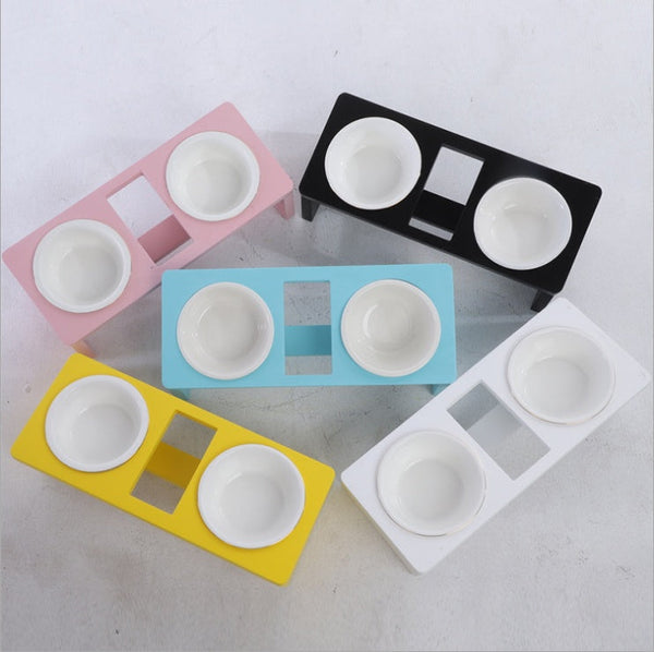 HKM-8476605 Elegant Cat Dish Rack with Bowls and Stents - Multiple Colors Available