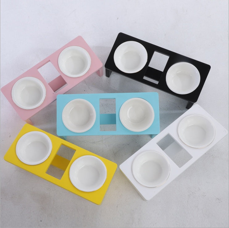HKM-8476605 Elegant Cat Dish Rack with Bowls and Stents - Multiple Colors Available