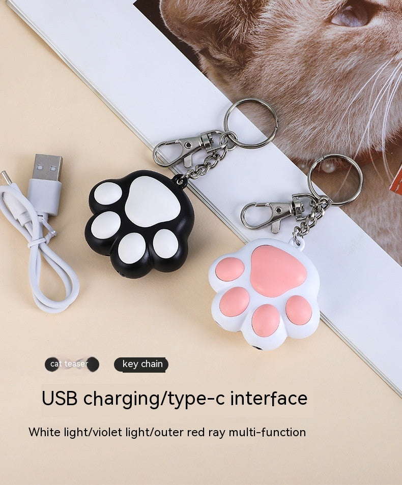 HKM-8477245 Interactive Multi-Pattern Infrared Cat Laser Toy Keychain - USB Rechargeable Pet Teaser in Pink & White, White & Black