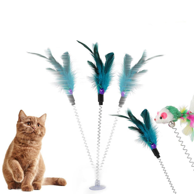 HKM-847763 Multicolored Plush Mouse with Spring and Suction Cup for Cats