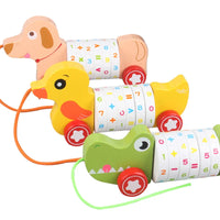 HKM-847891 Wooden Cartoon Animal Drag Car Toy for Kids - Educational Math & Cognitive Development Activity