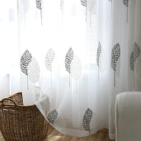 HKM-848019 Double Color Tree Shadow Embroidered Curtain with 4 Rows of Flowers in Gray White, Polyester Material, 280cm Wide