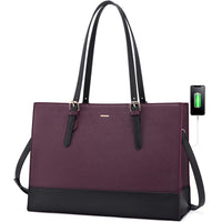 HKM-848019 Stylish PU Leather Laptop Tote for Women - 15.6 Inch Briefcase with USB Port