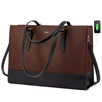 HKM-848019 Stylish PU Leather Laptop Tote for Women - 15.6 Inch Briefcase with USB Port