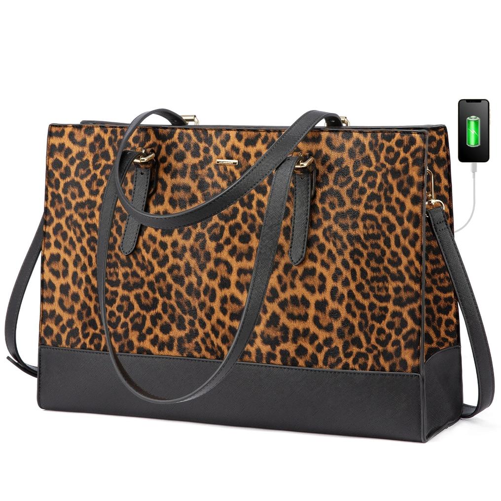HKM-848019 Stylish PU Leather Laptop Tote for Women - 15.6 Inch Briefcase with USB Port