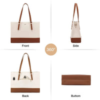 HKM-848019 Stylish PU Leather Laptop Tote for Women - 15.6 Inch Briefcase with USB Port