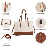 HKM-848019 Stylish PU Leather Laptop Tote for Women - 15.6 Inch Briefcase with USB Port