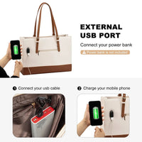 HKM-848019 Stylish PU Leather Laptop Tote for Women - 15.6 Inch Briefcase with USB Port