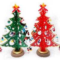 HKM-848083 Wooden Christmas Tree Desktop Decoration - Hand-Painted Red and Green Christmas Decor in Large, Medium, and Small Sizes