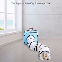HKM-8481213 Foldable S-Shaped Cat Tunnel Toy for Interactive Play and Exploration - Collapsible Design, Multiple Exits, Polyester, 26cm Diameter, 120cm Length