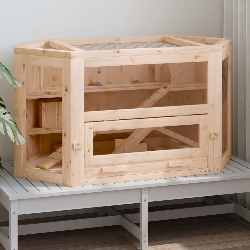 HKM-8483773 Wooden Hamster Cage with Solid Fir Wood, 2 Cabins & Rocking Board, 80x40x43 cm