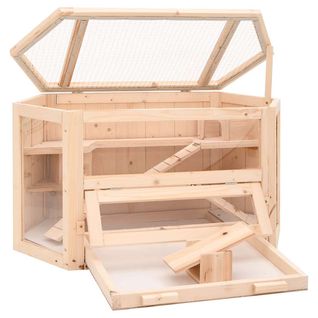 HKM-8483773 Wooden Hamster Cage with Solid Fir Wood, 2 Cabins & Rocking Board, 80x40x43 cm