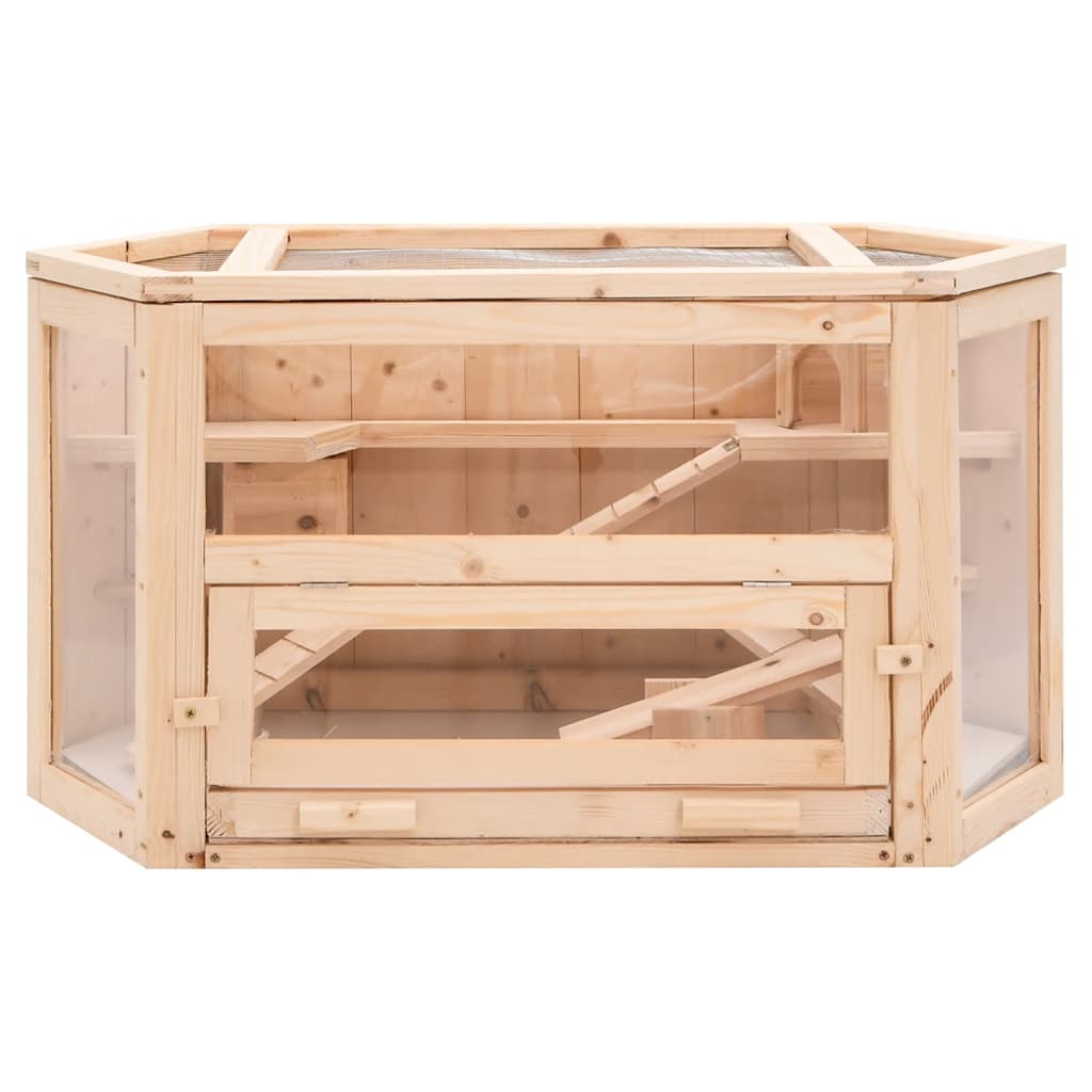 HKM-8483773 Wooden Hamster Cage with Solid Fir Wood, 2 Cabins & Rocking Board, 80x40x43 cm