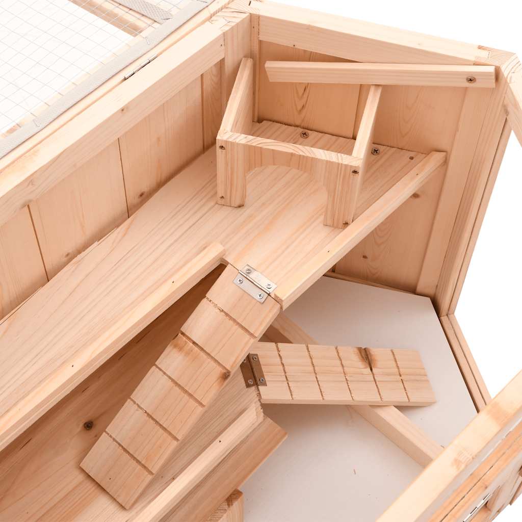 HKM-8483773 Wooden Hamster Cage with Solid Fir Wood, 2 Cabins & Rocking Board, 80x40x43 cm