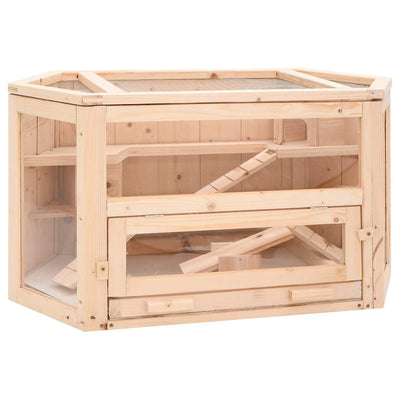 HKM-8483773 Wooden Hamster Cage with Solid Fir Wood, 2 Cabins & Rocking Board, 80x40x43 cm