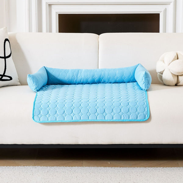 HKM-8484029 Cool Pet Sofa Cushion for Dogs and Cats - Round Shape in Blue, Gray, and Brown, Soft Cloth, 70x70 cm and 90x90 cm Sizes