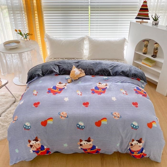 HKM-848467 Double-Sided Coral Fleece Duvet Cover with Pillowcase – Fashionable and Simple Design