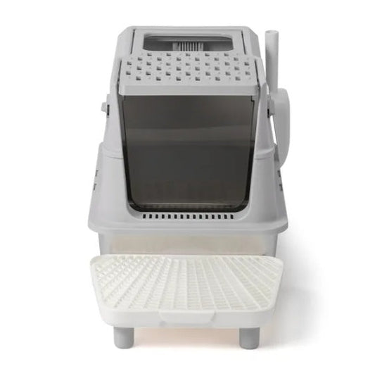 HKM-8485821 Extra Large Stainless Steel Covered Cat Litter Box with Lid, Litter Scoop, and Filter Pedal