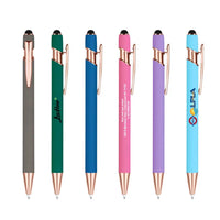 HKM-848595 Rose Gold Custom Logo Soft Touch Screen Pen with Rubber Grip for Mobile Devices