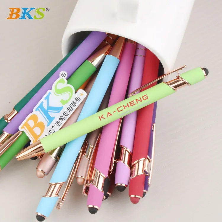 HKM-848595 Rose Gold Custom Logo Soft Touch Screen Pen with Rubber Grip for Mobile Devices